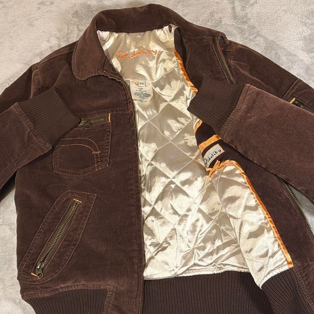 Y2K Vintage Fidelity Corduroy Bomber Jacket | Brown | XS